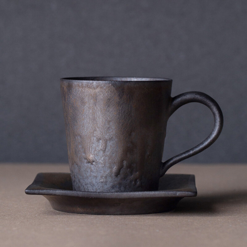 OMK Vintage Style Faux Rust Design 130ML Ceramics Coffee Cup Set and Saucer