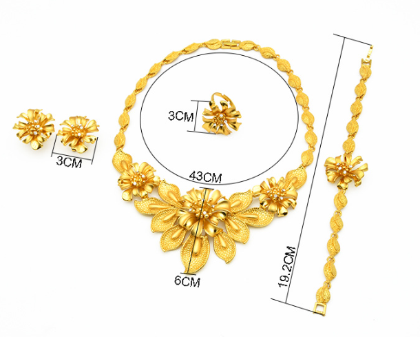 Bộ trang sức vàng Dubai 24K Mới Vòng cổ đám cưới cho cô dâu Bộ vòng tay trang sức bông tai tròn