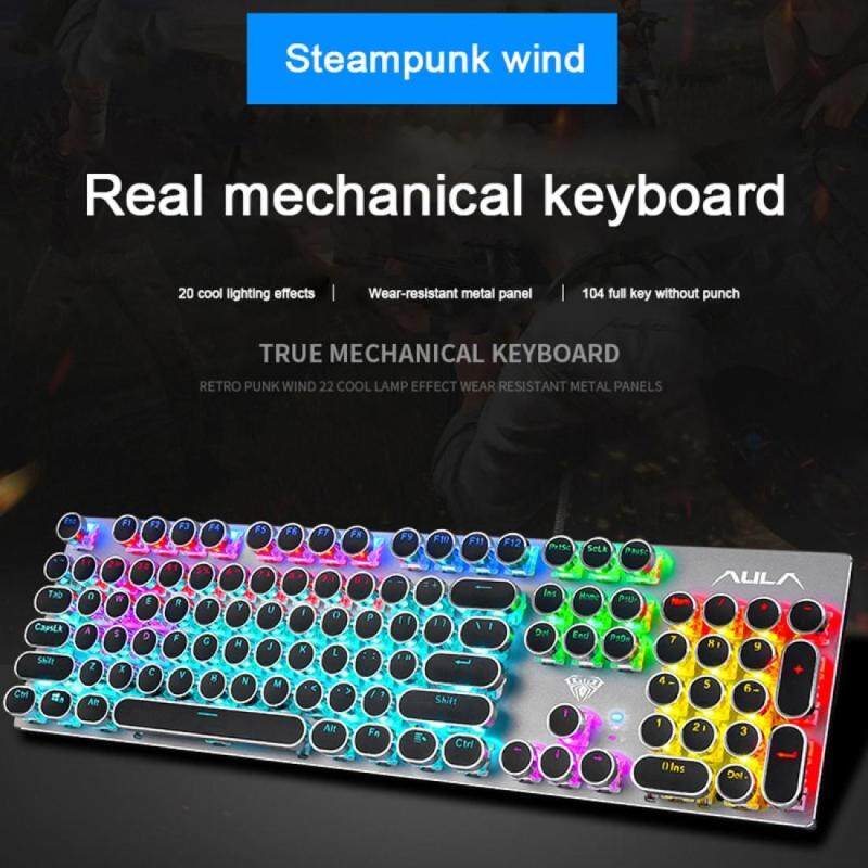 AULA F2068 104-keys Punk Round Key Cap Mixing Light Metal Panel Wired USB Mechanical Gaming Keyboard Singapore