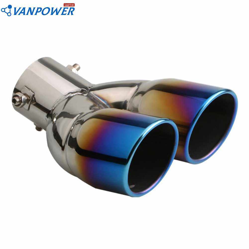 Bolt-on Dual Exhaust Tip Rolled Edge Slant Cut Bent Tailpipe Tip 2.5 ...