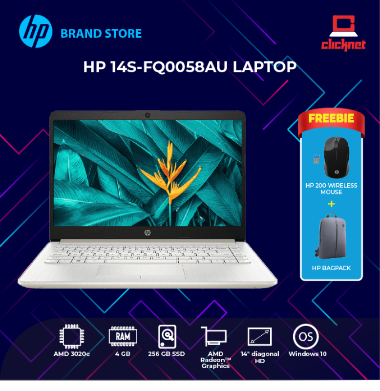 HP 14S-FQ0058AU LAPTOP (AMD 3020E, 4GB, 256GB SSD, 14 HD, RADEON GRAPHICS, WIN10) Malaysia