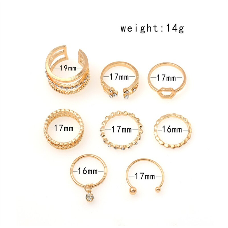 Bộ 8 Chiếc Nhẫn Hở Dát Kim Cương Mới Nhẫn Đeo Đuôi Khớp Ngón Tay Trỏ