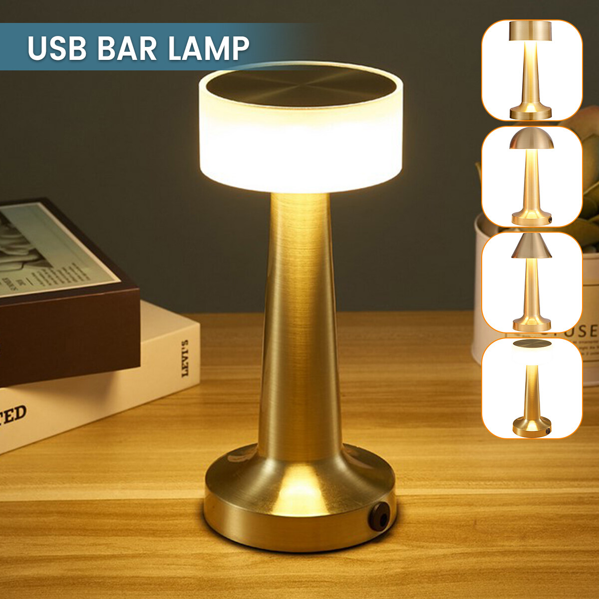 LED Metal Desk Lamp Nightstand Light Cordless Table Lamp USB