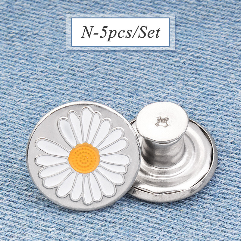 Pzcf 5pcs/Set Clothing Nail-free Detachable Snap Fastener Jeans Button Metal Buttons Reduce Waist Accessories Coat Fit Pants Adjust Button