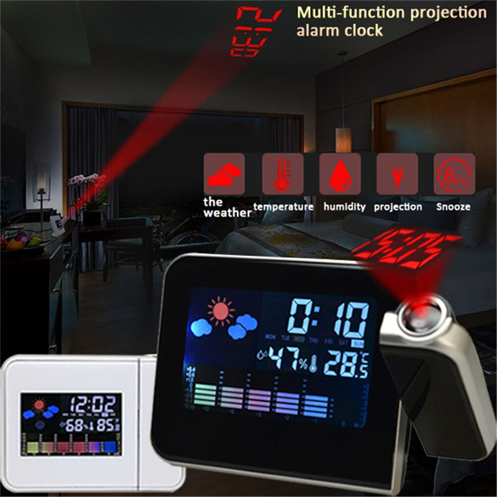 6 In 1 Creative Lcd Digital Projection Alarm Clock Thermometer Hygrometer Desktop Time Projector Led Back Light Nap Alarm
