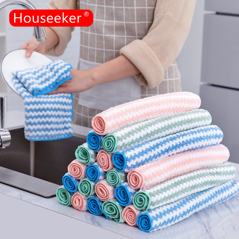 Houseeker Coral Fleece Wipes Cloth Household Kitchen Microfiber Absorbent Thicker Cleaning Cloth Dish Towel