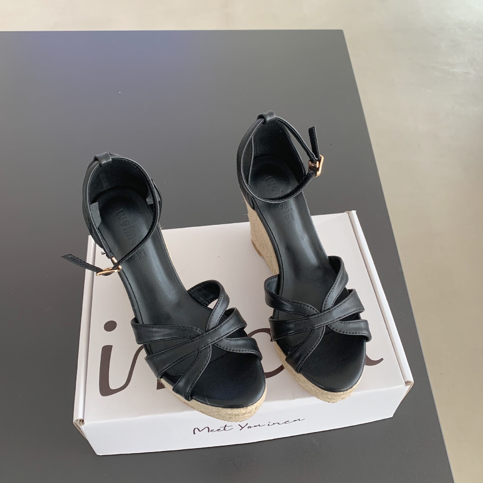 Women's Summer New Rope Bottom Peep Toe Wedge Sandals 9cm