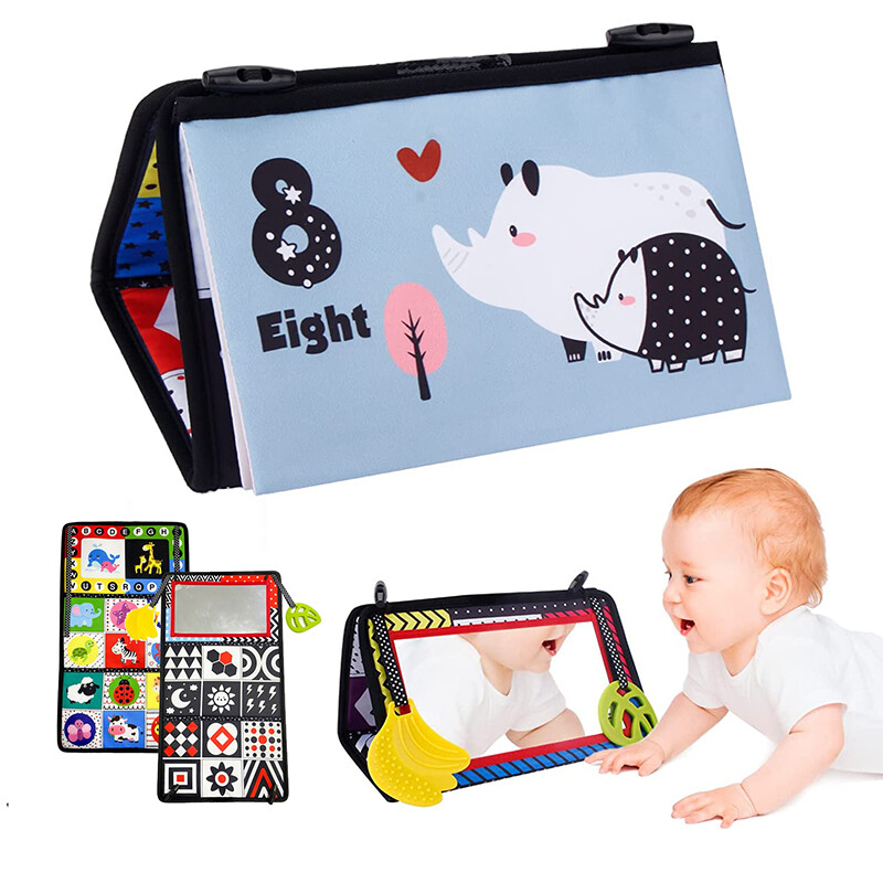 Baby Tummy Time High Contrast Black White Crinkle Cloth Book with
