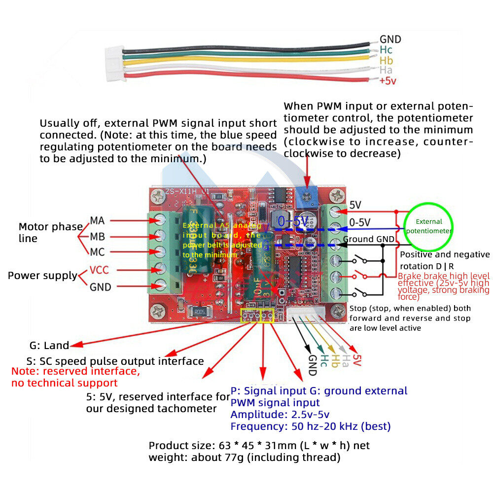 Dc 6-60v 400w bldc three phase dc brushless motor controller pwm hall motor control driver board 12v 24v 48v