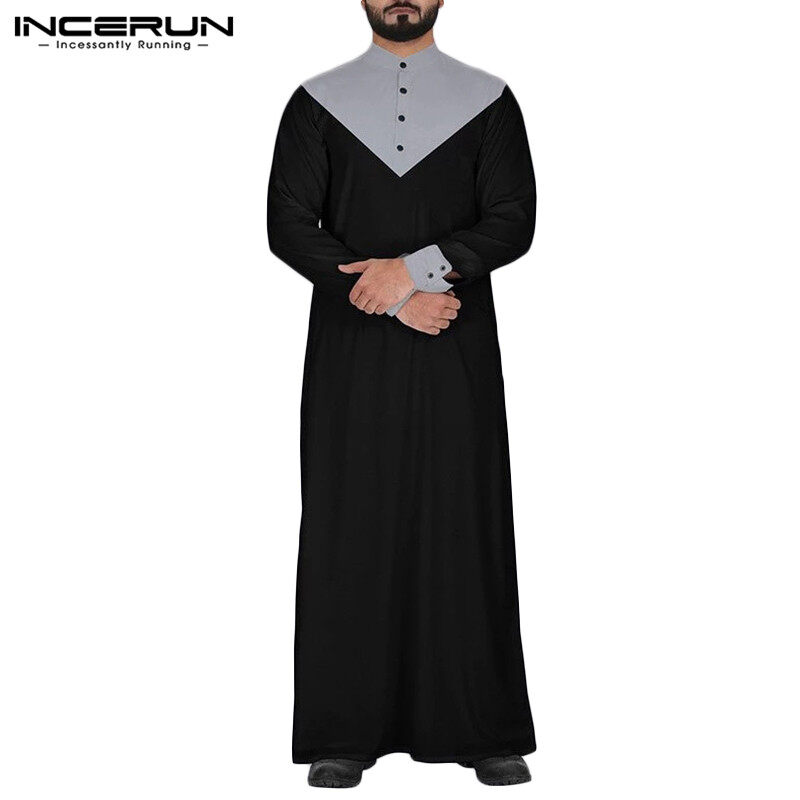 Perfectly Incerun บุรุษแขนยาว Kaftan ชุดอิสลามตะวันออกเสื้อหลวมมุสลิมอาหรับเสื้อคลุม