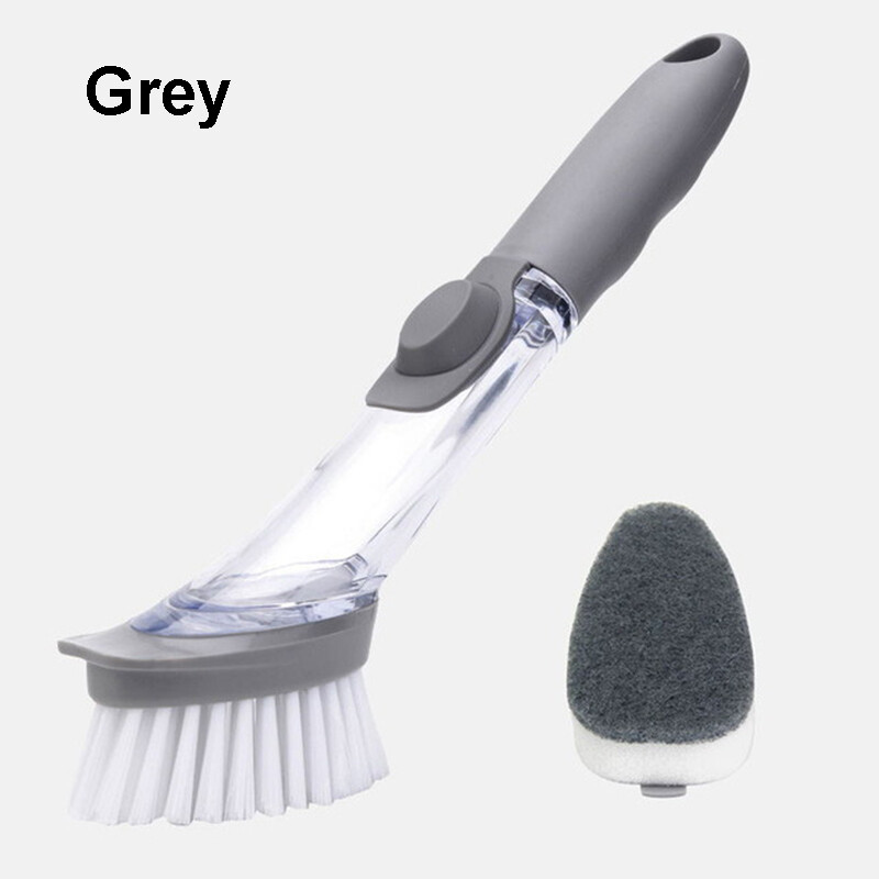 Long Handle Wash Pot Brush 2 In 1 Automatic Soap Dispensing Brush Kitchen Dish Plate Cleaning Brush Lazy Dishwashing Tool 长柄洗锅刷