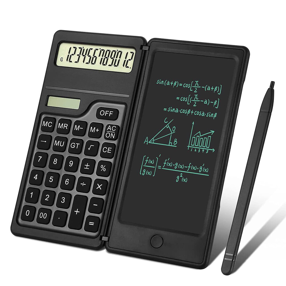VAORLO Original Solar Energy Calculators,12 Digits LCD Display Desktop Calculators, With 6 inch Writing Tablet,Support Stylus Pen Erase Button Lock For Students School College Office Business 2 IN 1 Foldable