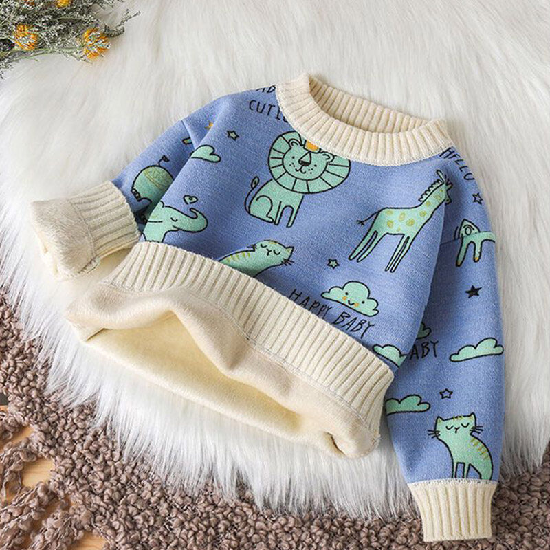 IQANGEL Baby sweater plus velvet sweater for girls, pullover for boys, warm coat for babies, children and children's sweaters