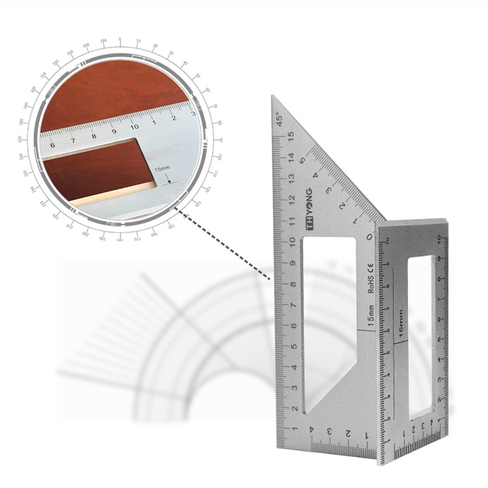 SZC Aluminum Alloy 45/90 Degree Angle Ruler Vertical T-shape Gauge Protractor Tool