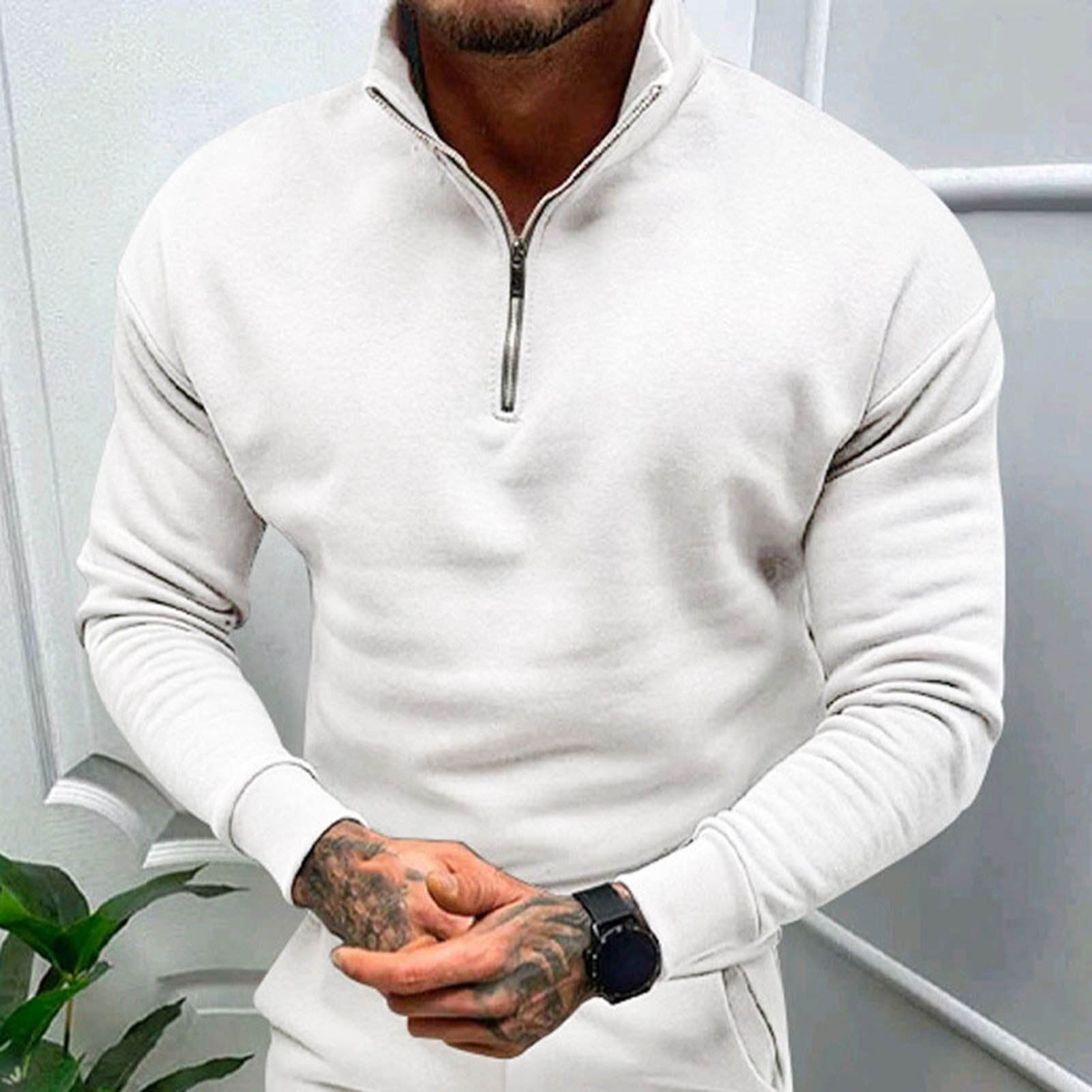 ECHIDNA Stand Collar Men Top Men Sweater Men's Winter Pullover with Stand Collar and Zipper Stay Warm and Trendy with720_voghion.com