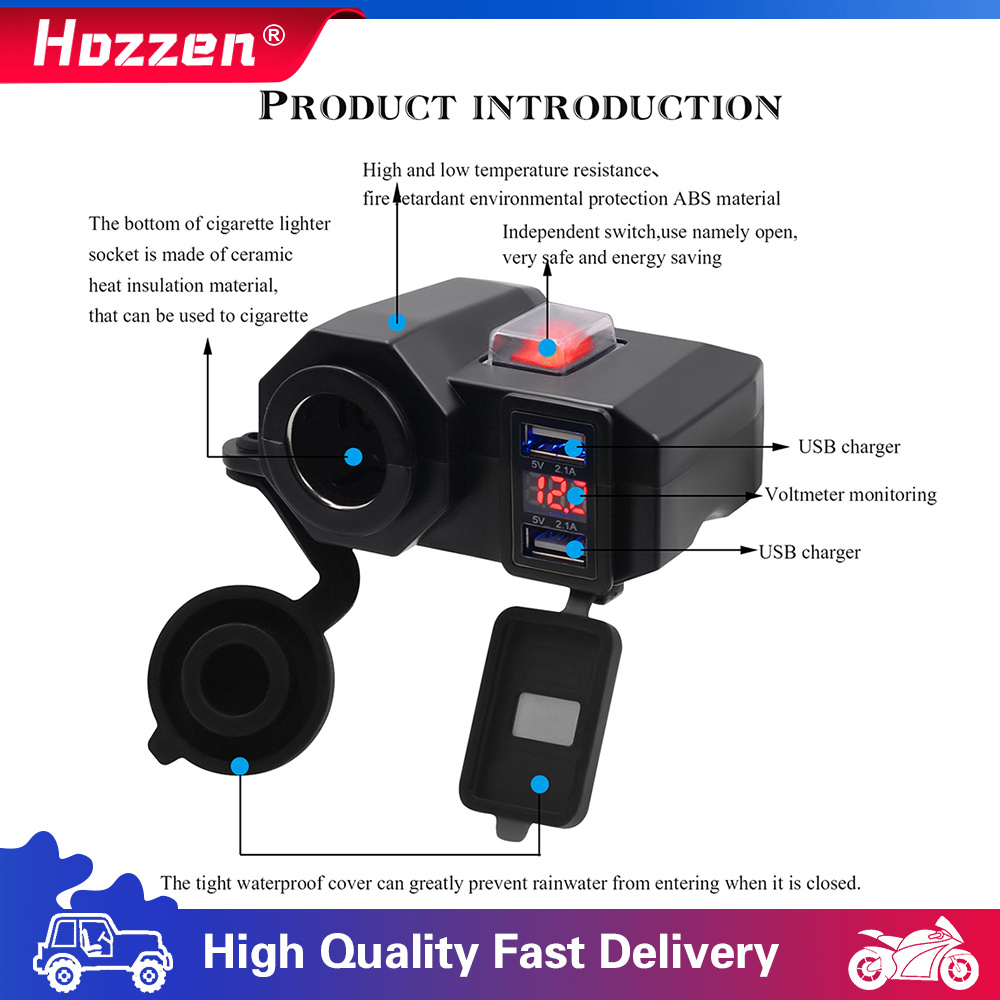 Hozzen 3ใน1อุปกรณ์ชาร์จยูเอสบีีสำหรับรถจักรยานยนต์รถยนต์ไฟฟ้า C ...