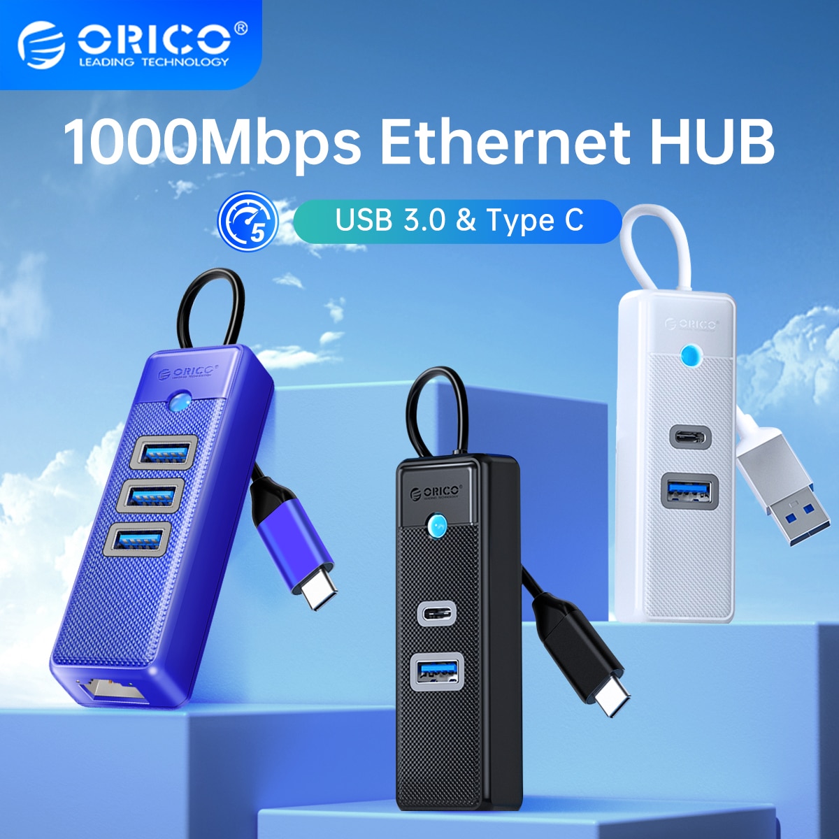 Orico usb 3.0 type c hub rj45 1000mbps ethernet lan adapter gigabit network card 5gbps otg splitter for pc computer accessories