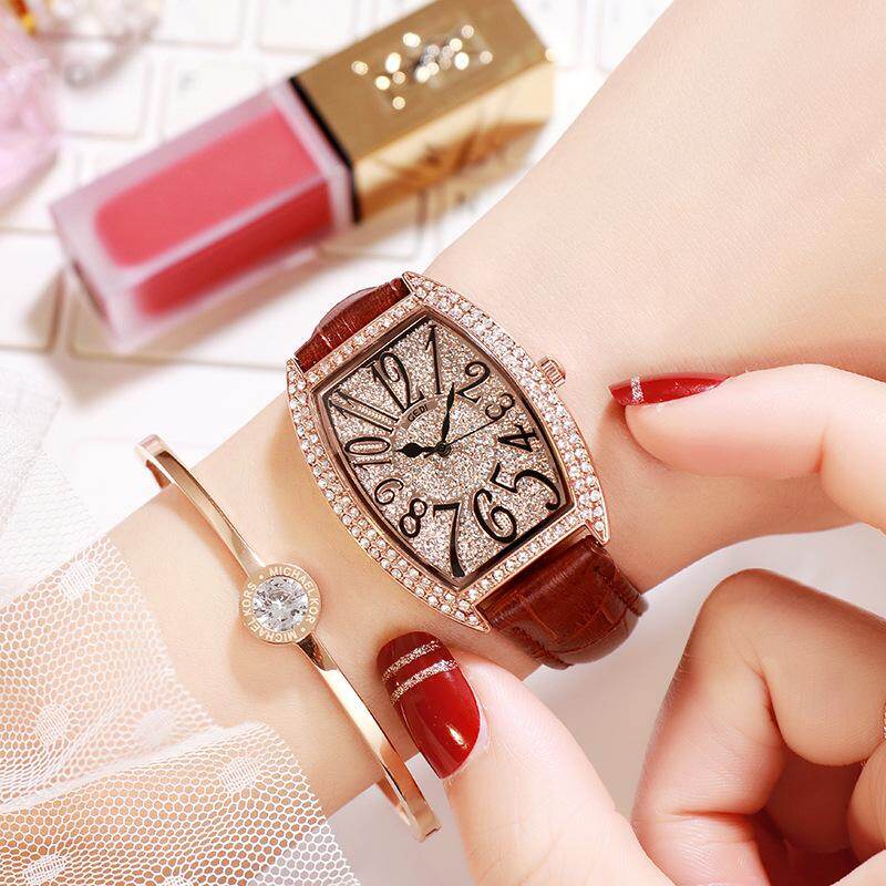 Đồng hồ nữ dây kim loại thời trang 2024 mới dây da đồng hồ nữ thùng hình da retro đồng hồ nữ thời trang chống thấm nước