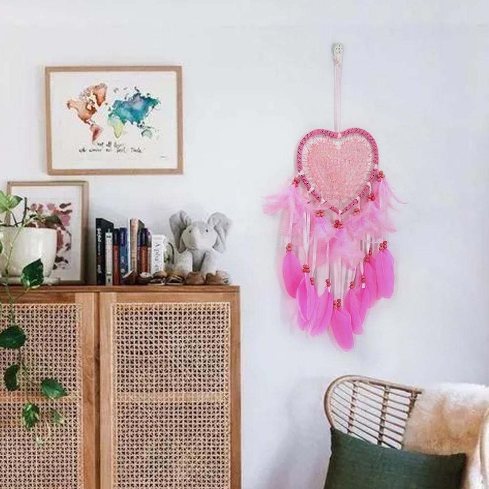 Love Heart Dream Catcher LED Light Feathers Wall Hanging Dreamcatcher Decor