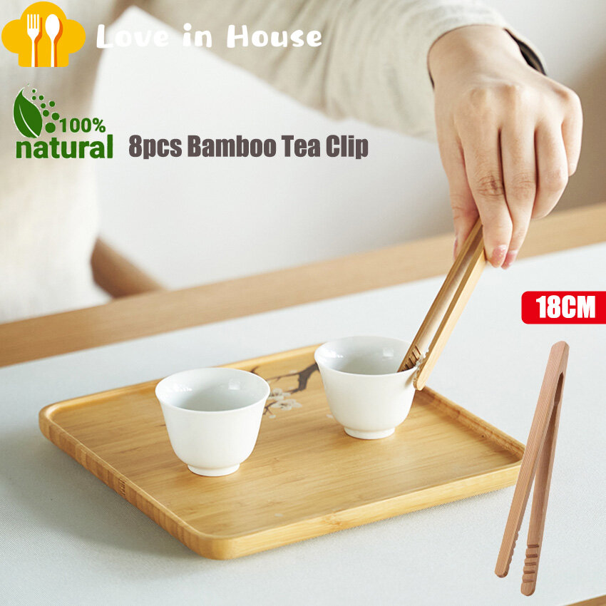 8pcs Wooden Tea Clip Bamboo Kitchen Salad Food Toast Tong Tweezer Bacon Sugar Ice Tea Utensil Teaware Accessories