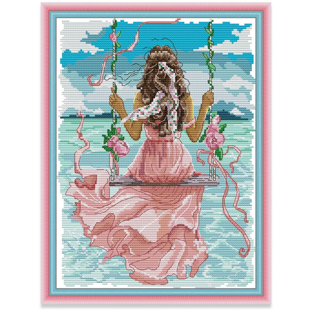 Cross Stitch Set Kit with Beautiful Girl Woman People Pattern Unprinted/Printed Counted/Stamped Fabric 14/11CT