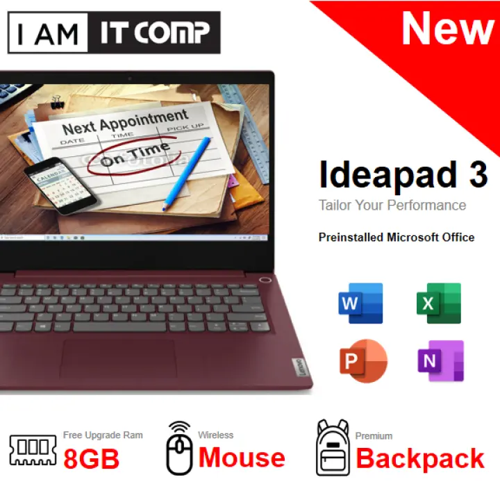 Bundle Lenovo Ideapad 3 14iil05 81wd0002mj 81wd0003mj 81wd0004mj 14 0 Laptop Blue Cherry Red Grey I3 1005g1 4gb 256gb Ssd W10 Free Microsoft Office Upgrade To 8gb Wireless Mouse Backpack Lazada