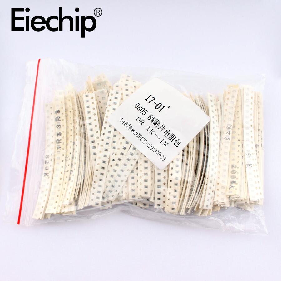 2920 PCS 0805 SMD 1206 Resistor Assorted Kit Set 0R 1R-1M ohm 5% SMD Electronic Resistors Pack 10K 100K Assortment Kit