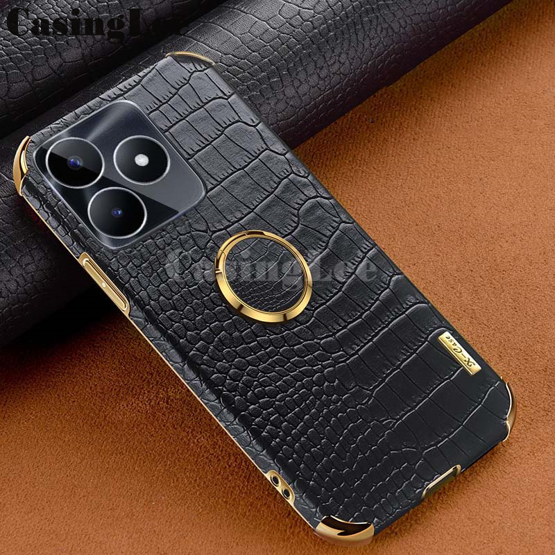 For Realme C51 Case Soft Crocodile Pattern Texture Leather Handphone Shockproof adsorb Ring cover For Realme C51 Back Cover Phone cases
