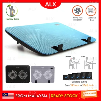 ALX Malaysia Powerful Dual USB Laptop Cooling Pad Cooler Fan Large 2 Fans Adjustable Height for 12-15.60 inch