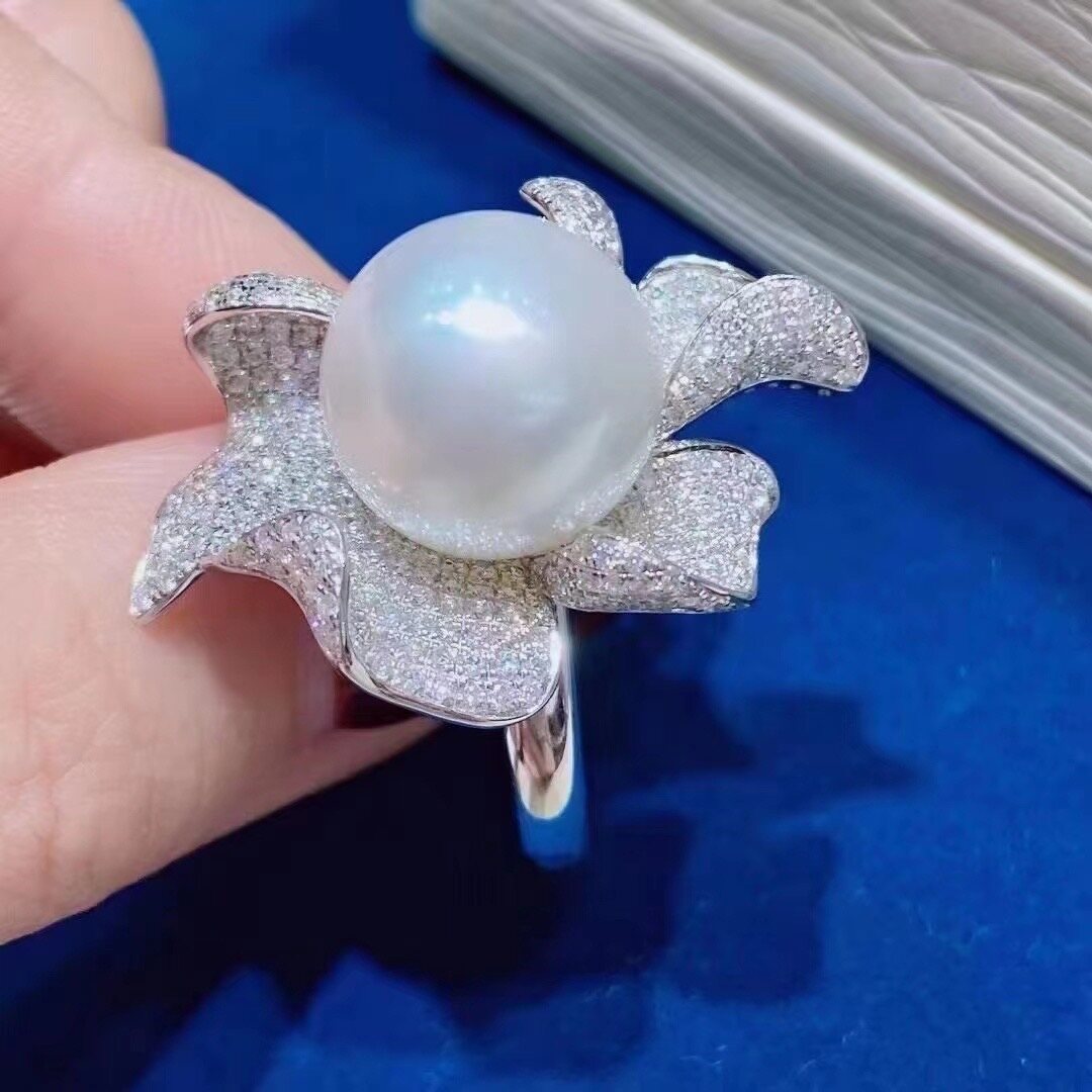 Fashion Elegant Pearl Ring Charm Flower Inlay Full Small Zircon Korean Style High Grade Silver Jewelry For Women Wedding Party