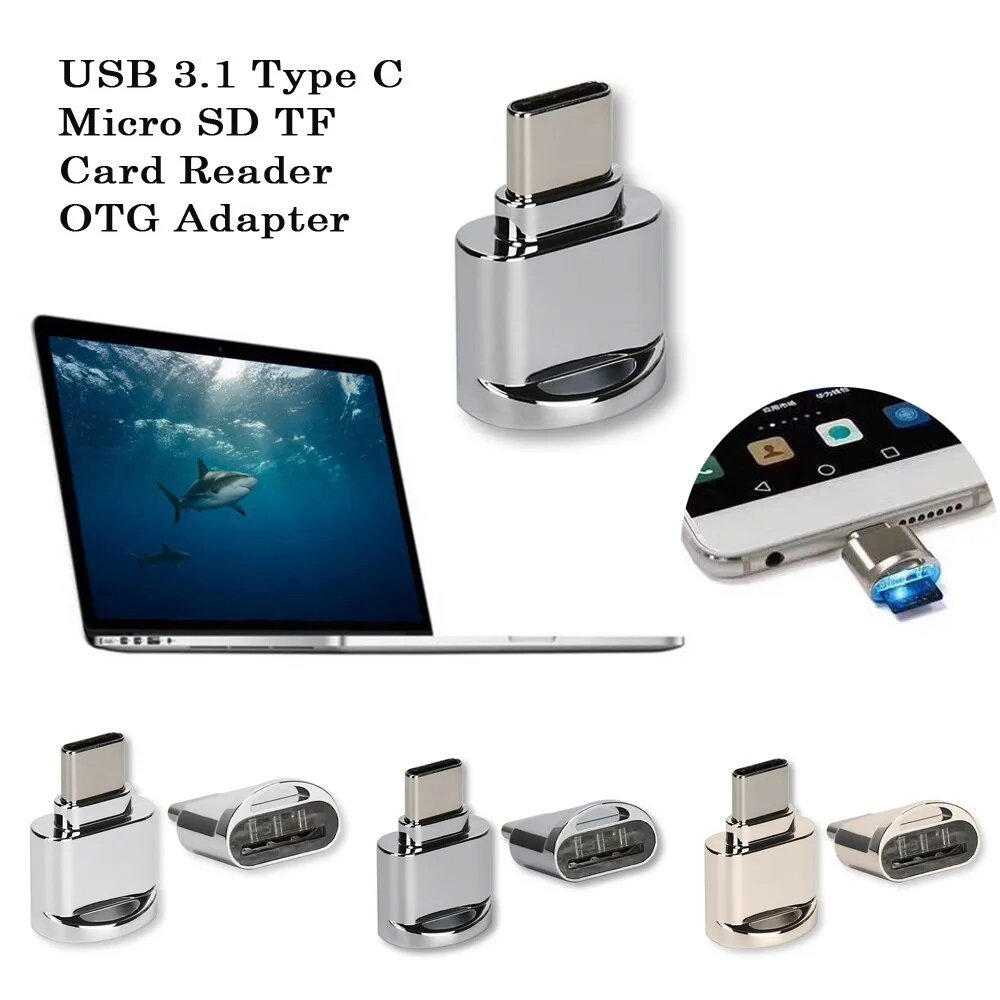 Ecily USB 3.1 Type-C Đầu đọc thẻ Bộ chuyển đổi OTG kim loại USB 3.1 Loại C Micro SD Đầu đọc thẻ TF Đầu Đọc Thẻ Bộ chuyển đổi OTG bộ chuyển đổi cho điện thoại máy tính