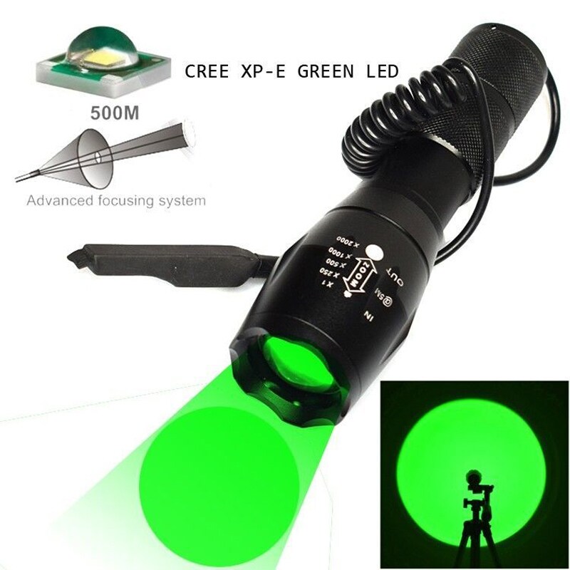 【Fire New】 LED green light mouse tail spotlight tactical wire control switch aluminum alloy strong light super bright lighting flashlight