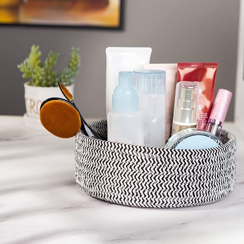 Small Basket Set of 2 Mini Woven Baskets Round Cotton Rope Basket Little Storage Baskets for