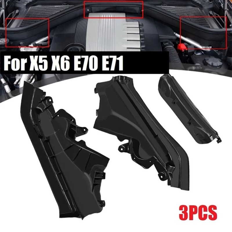 3Pcs Engine Upper Compartment Partition Bulkhead Panel Kit for BMW X5 E70 X6 E71 E72 51717169419 51717169420 51717169421