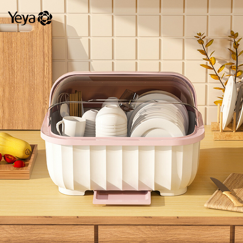 Kitchen dishware storage rack plate draining bowl rack loaded tableware storage box put bowl cutlery box with lid cupboard