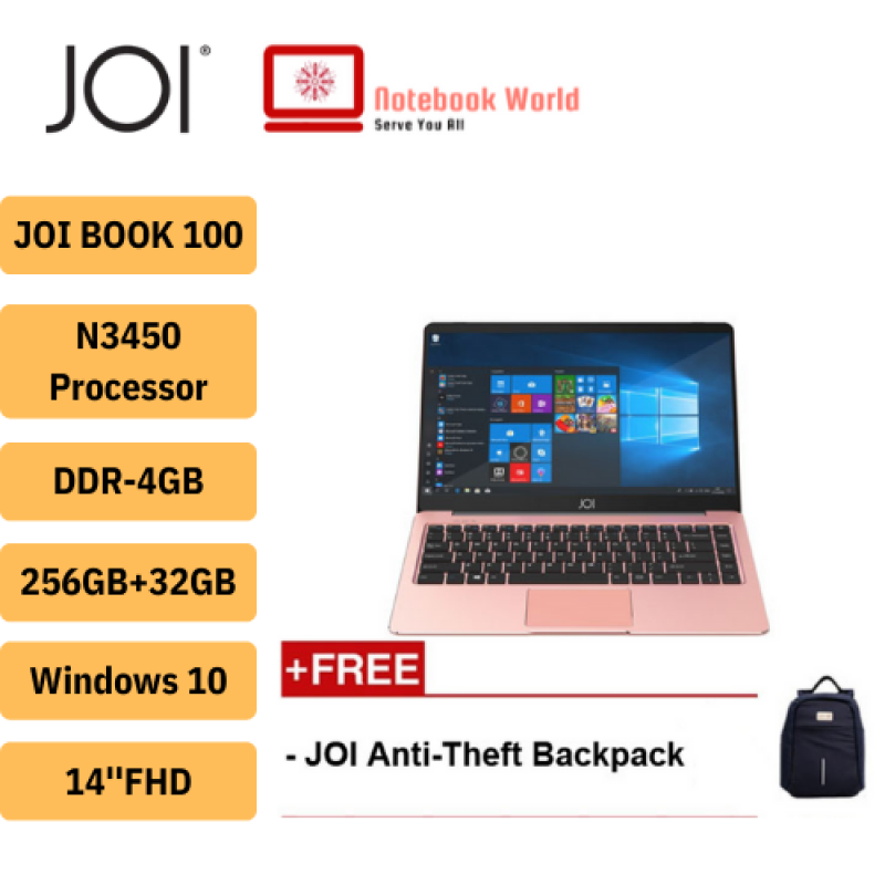 JOI Book 100 /14 FHD Laptop Rose Gold ( N3450, DDR-4GB, 32GB+256GB, Intel, W10 ) Malaysia