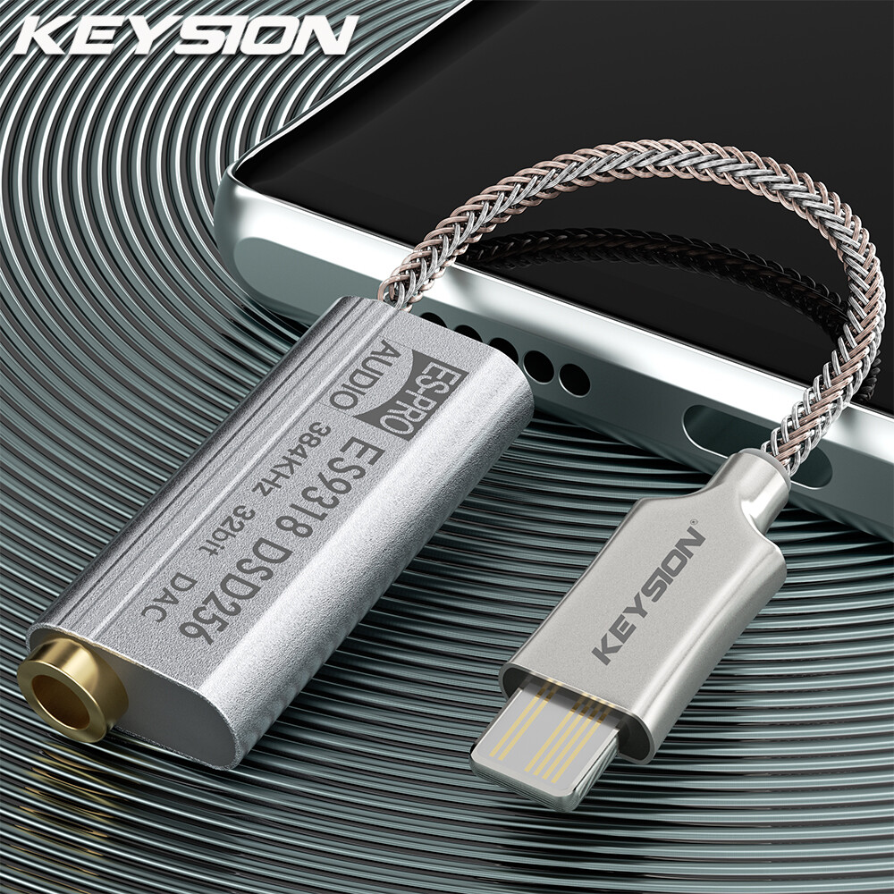 Keysion es9318 dsd256 hifi dac earphone amplifier usb type c to 3.5mm headphone jack audio adapter 32bit 384khz digital decoder