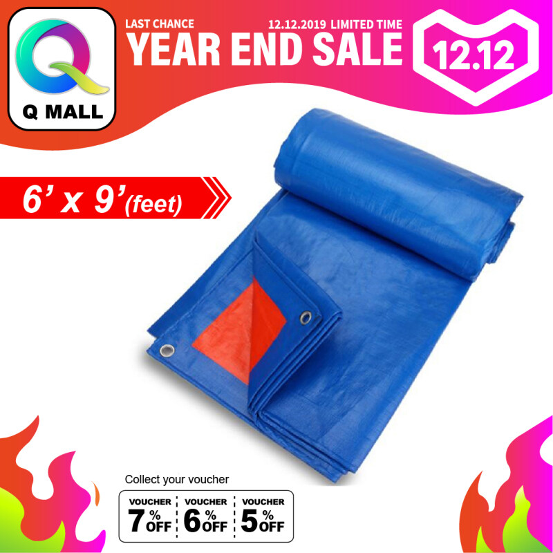 QMALL 6 X 9 Waterproof Ready Made Tarpaulin Sheet Canvas - Blue Yellow / Blue Orange (colour cannot be choose)