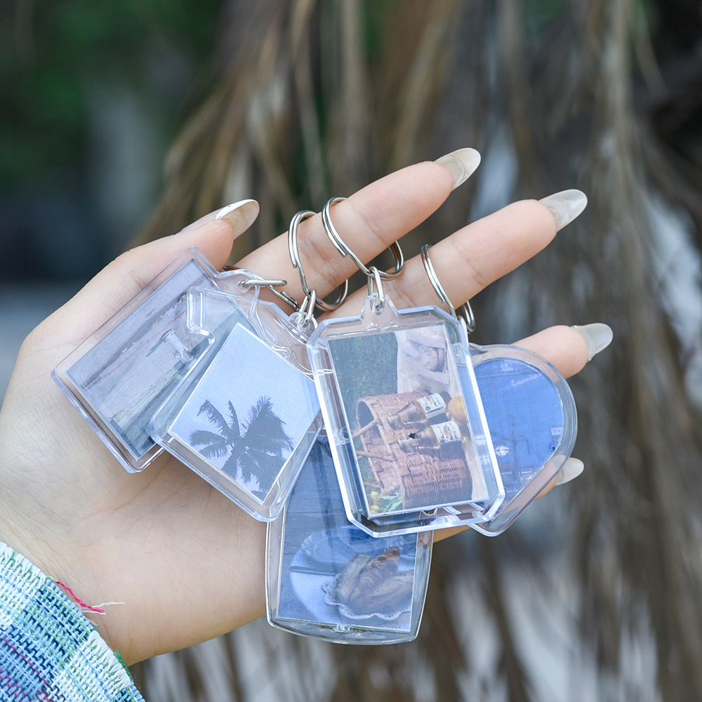 Thời trang Khung ảnh sáng tạo Keychain Acrylic hình chữ nhật chèn hình ảnh khung Keyring Móc treo chìa khóa DIY chia Mặt dây chuyền Nhẫn quà tặng