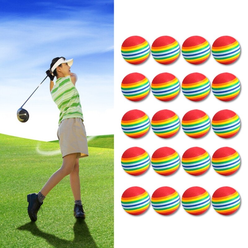 20 Quả Bóng Golf Xốp Sọc, Dụng Cụ Hỗ Trợ Luyện Tập Swing Thể Thao
