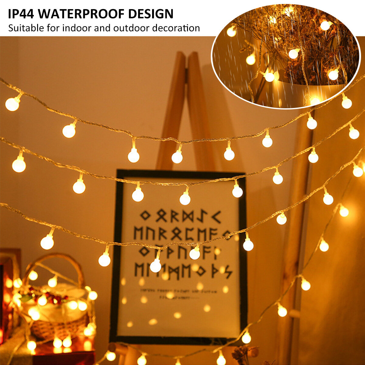 ไฟสตริงกลางแจ้ง33ft LED Globe String Lights With 80 Lamp Beads IP44