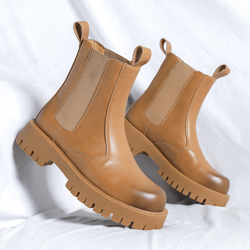 GRAZIA Men Chelsea Boots Mens Platform Ankle Split Leather Boots Male Thick Bottom Motorcycle Fashion Boots 2023 Chunky Casual Shoes