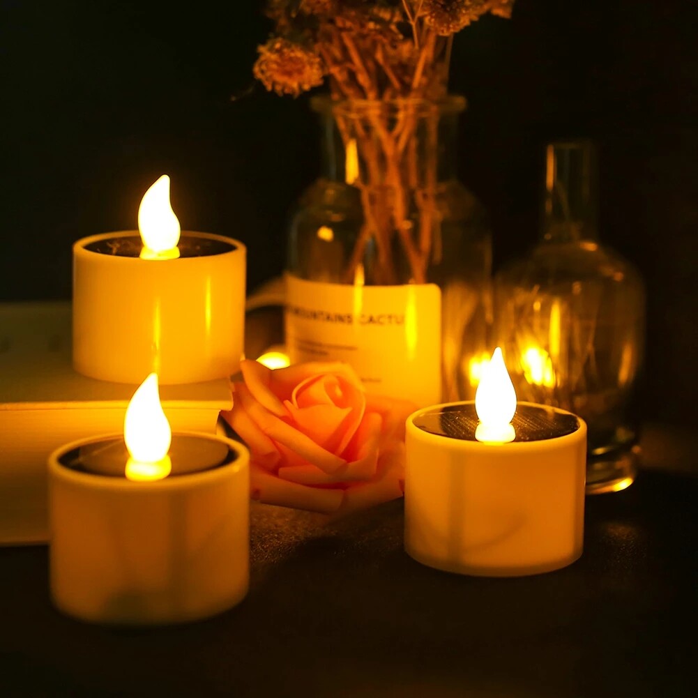 Solar Power LED Candles Light Flameless Electronic Solar LED Nightlight Solar Energy Candle Tea Lights