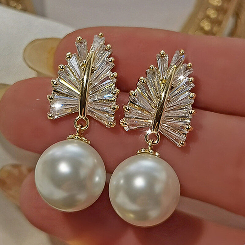 Baroque Style Imitation Pearl Earrings Exquisite Wheat Ear Zircon Earrings Sparkling Temperament Women's Earrings Women's