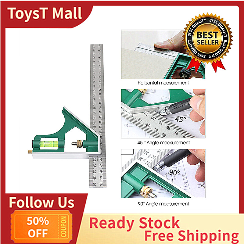 Multi-functional 300mm Combination Square Angle Ruler 45/90 Degree With Bubble Level