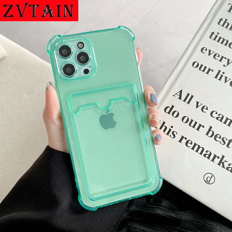 Shockproof Silicone Phone Case IPhone 11 12 13 14 15 Pro Xs Max Lens Protective Casing IPhone SE X Xr 7 8 Plus Card Protective Case Back Cover Photo Bank Card Insert Card Case