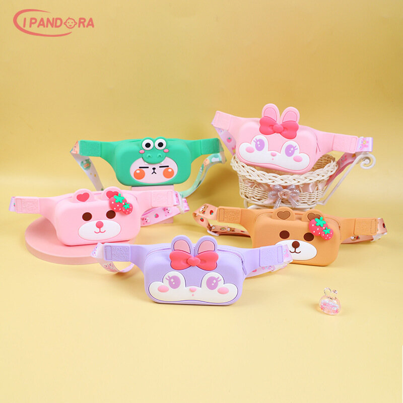 IP Cute Rabbit silicone chest pack cartoon student diagonal span pack Strawberry Bear children's pack