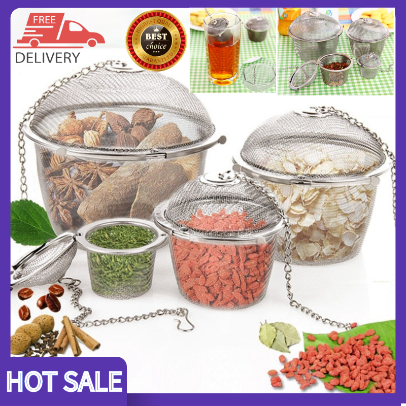 4 Sizes Tea Strainer Spice Seasoning Bag Chained Lid Stainless Steel Mesh Ball Tea Coffee Filter Basket Infuser Tools