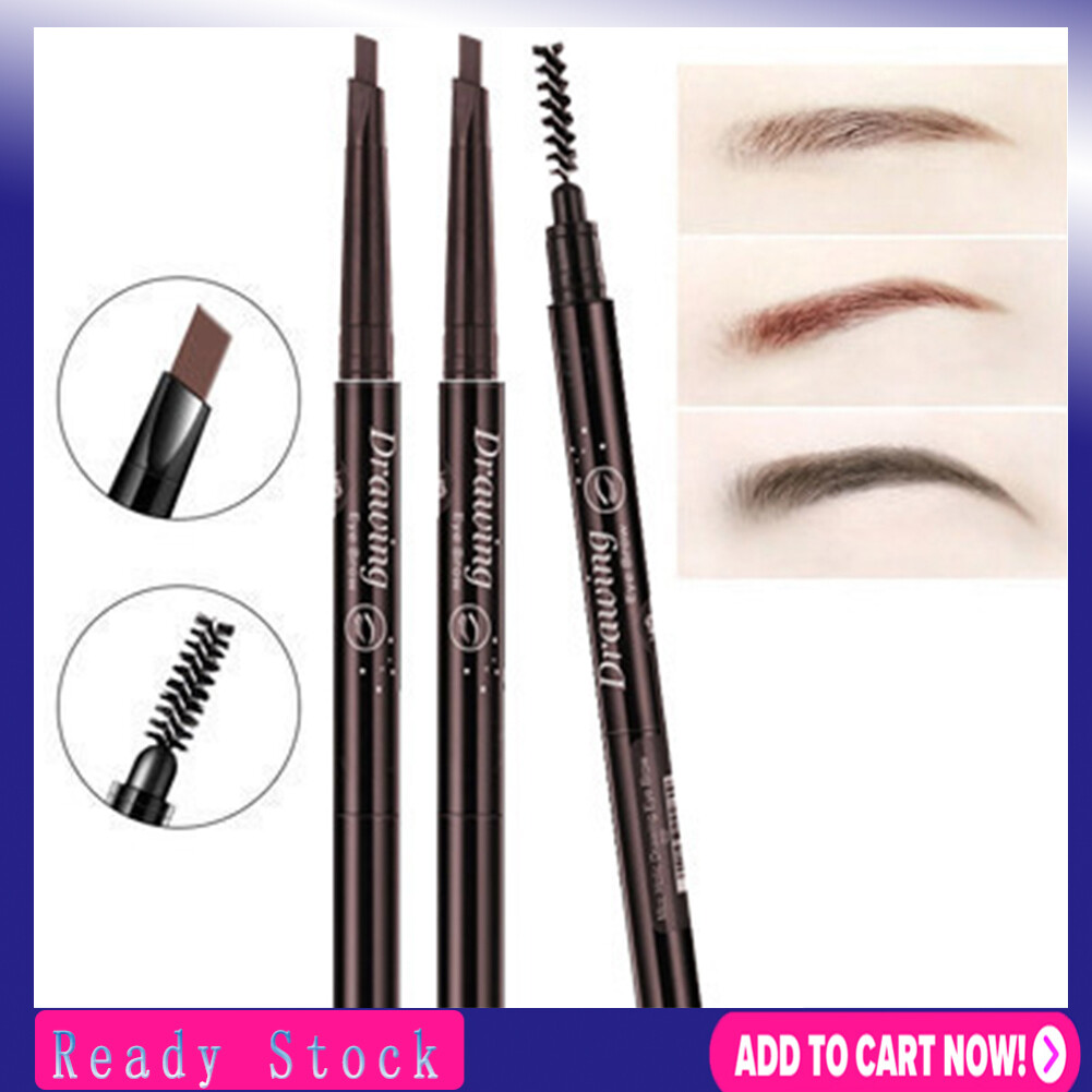 Double-Headed Automatic Rotating Eyebrow Pen Eyebrow Brush Two-In-One Waterproof And Sweatproof Dual Head Automatic Rotary Triangle Eyebrow Pencil Brush Non Smudge Eye Cosmetic