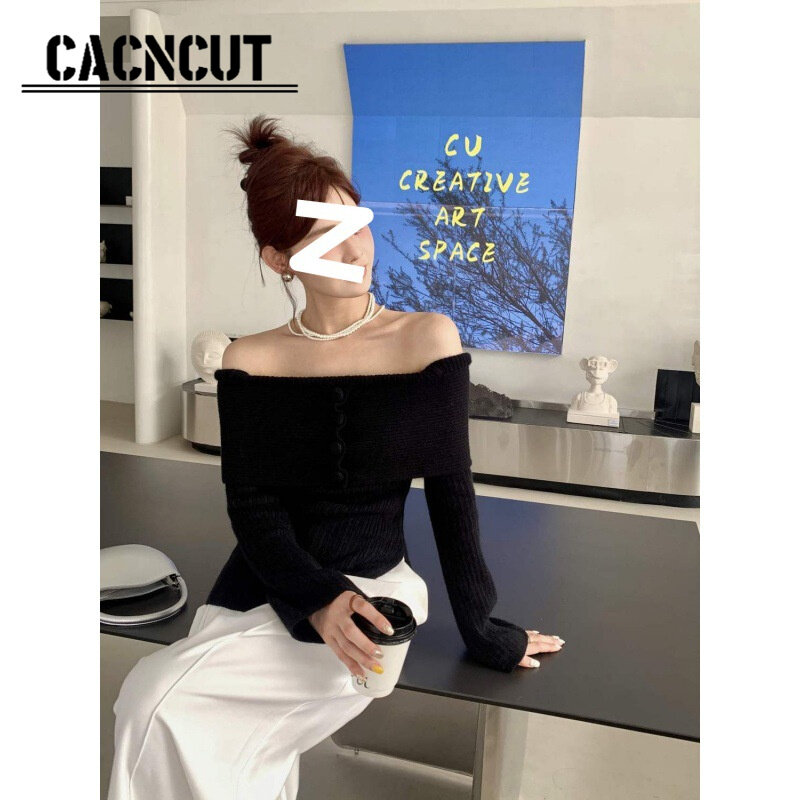 CACNCUT Women Crop Top Korean Style Chic Square Collar Blouse Top